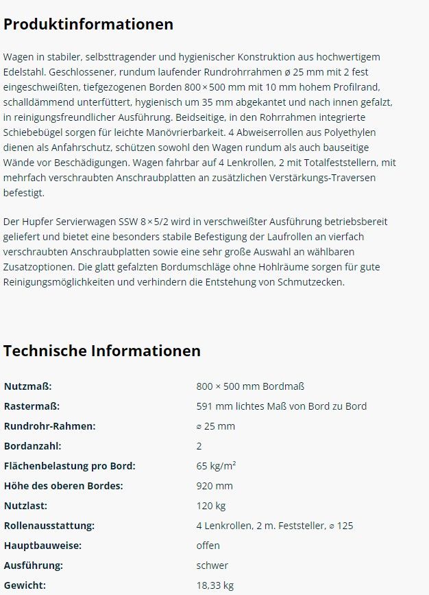 Edelstahl-Servierwagen mit 2 Borde 800x500 mm.