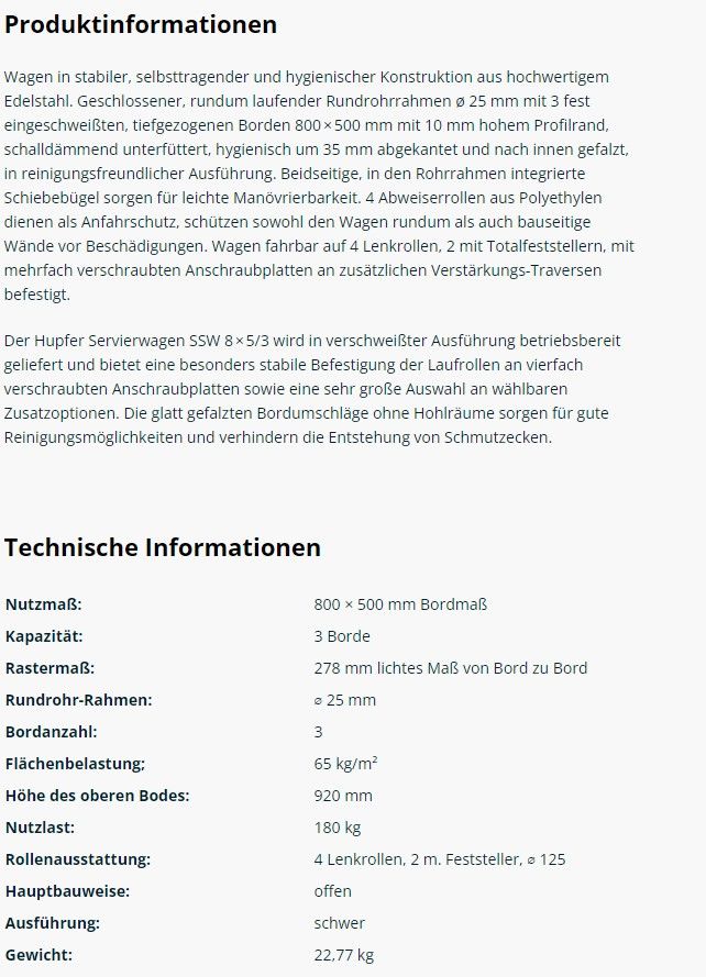 Edelstahl-Servierwagen mit 3 Borde 800x500mm. 