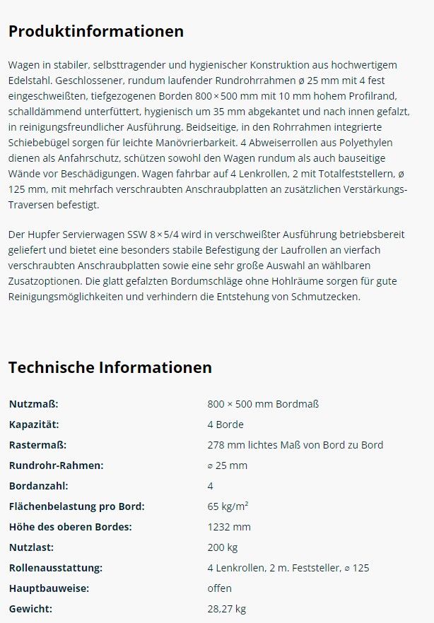 Edelstahl-Servierwagen mit 4 Borde 800x500 mm.