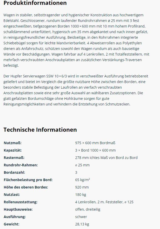 Edelstahl-Servierwagen mit 3 Borde 1000x600 mm.