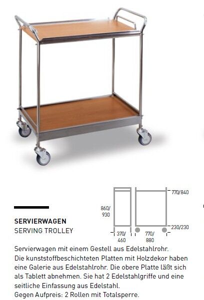Servierwagen mit 2 Borden in Buche 775x460mm