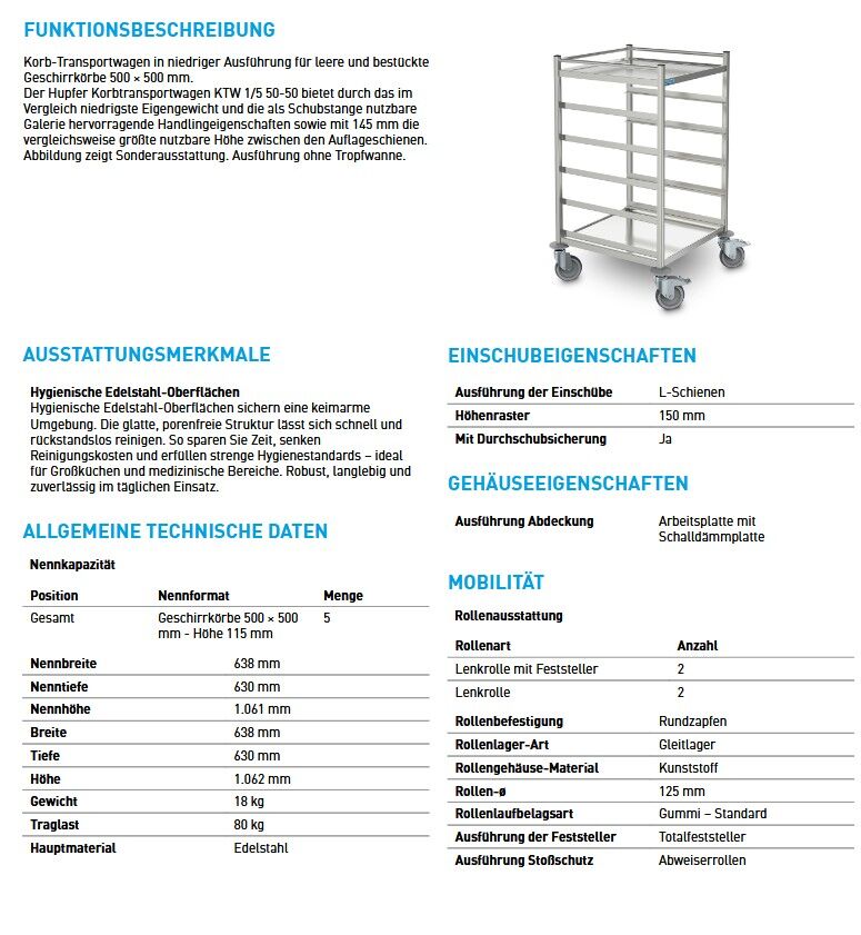 Korb-Transportwagen für 5 Geschirrkörbe 500x500mm 
