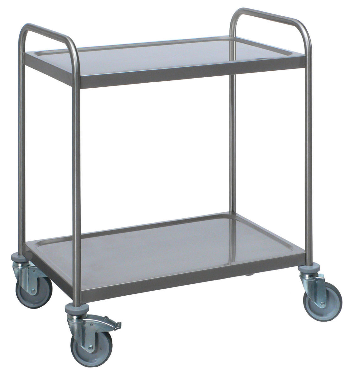 Edelstahl-Servierwagen mit luftidentischer Bereifung und 2 Borde 630x400 mm Edelstahl-Servierwagen mit luftidentischer Bereifung und 2 Borde 630x400 mm