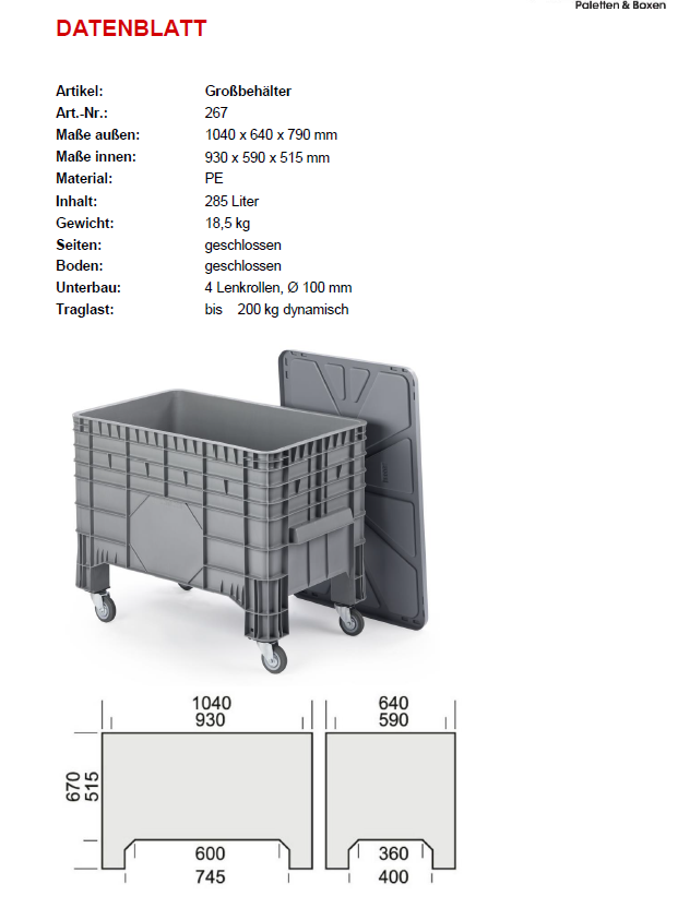 Kunststoff-Großbehälter 285 ltr. Inhalt