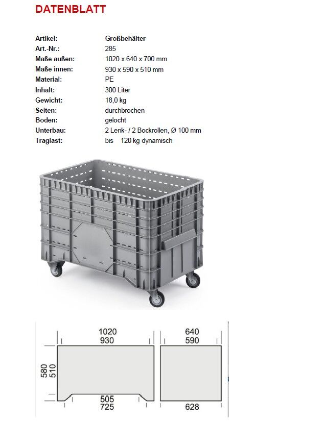 Kunststoff-Großbehälter durchbrochen 300 Liter 