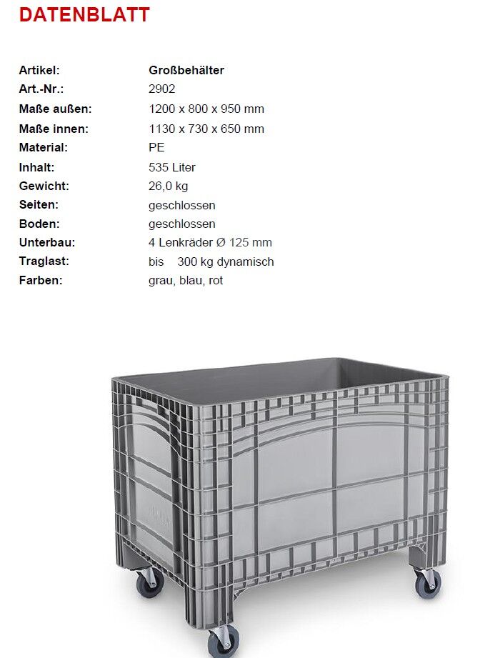 Kunststoff-Großbehälter 535 Liter