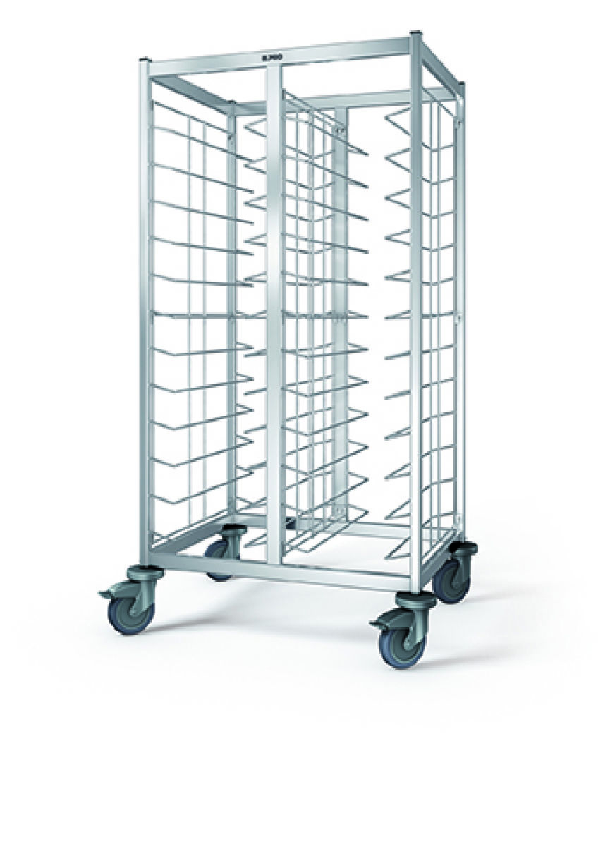 Edelstahl-Tablettwagen für 24 EN-Tabletts Edelstahl-Tablettwagen für 24 EN-Tabletts