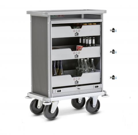 Minibar-Auffüllwagen 2 Bock- und 2 Lenkrollen Minibar-Auffüllwagen 2 Bock- und 2 Lenkrollen