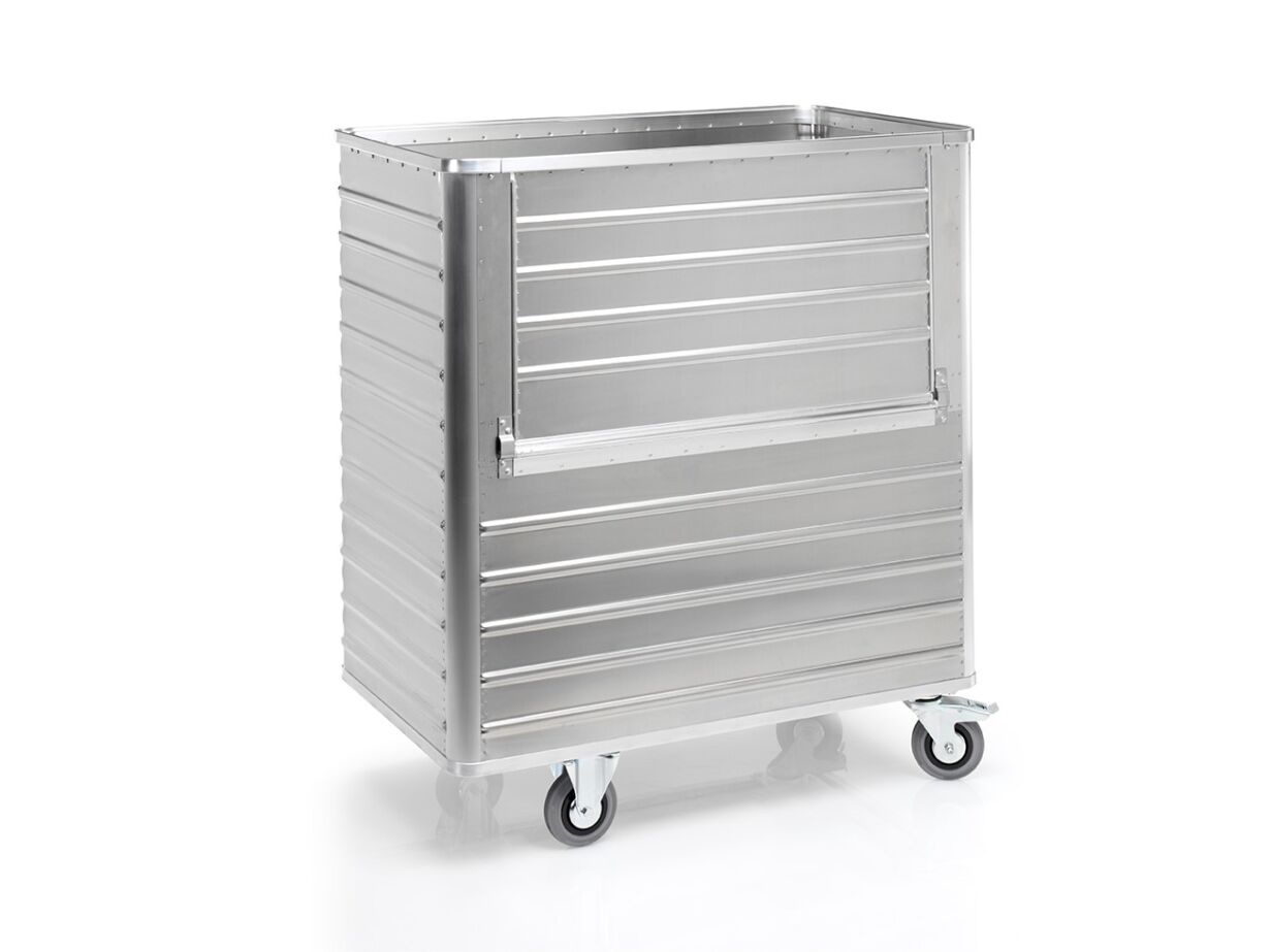 Aluminium-Transportwagen Inhalt 1050 Liter mit abklappbarer Längswand Aluminium-Transportwagen Inhalt 1050 Liter mit abklappbarer Längswand