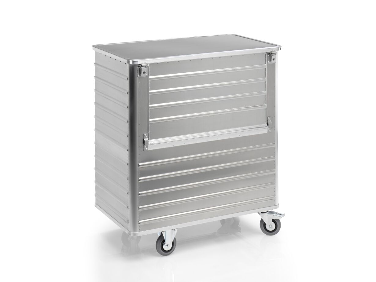 Aluminium-Transportwagen Inhalt 1050 Liter mit abklappbarer Längswand