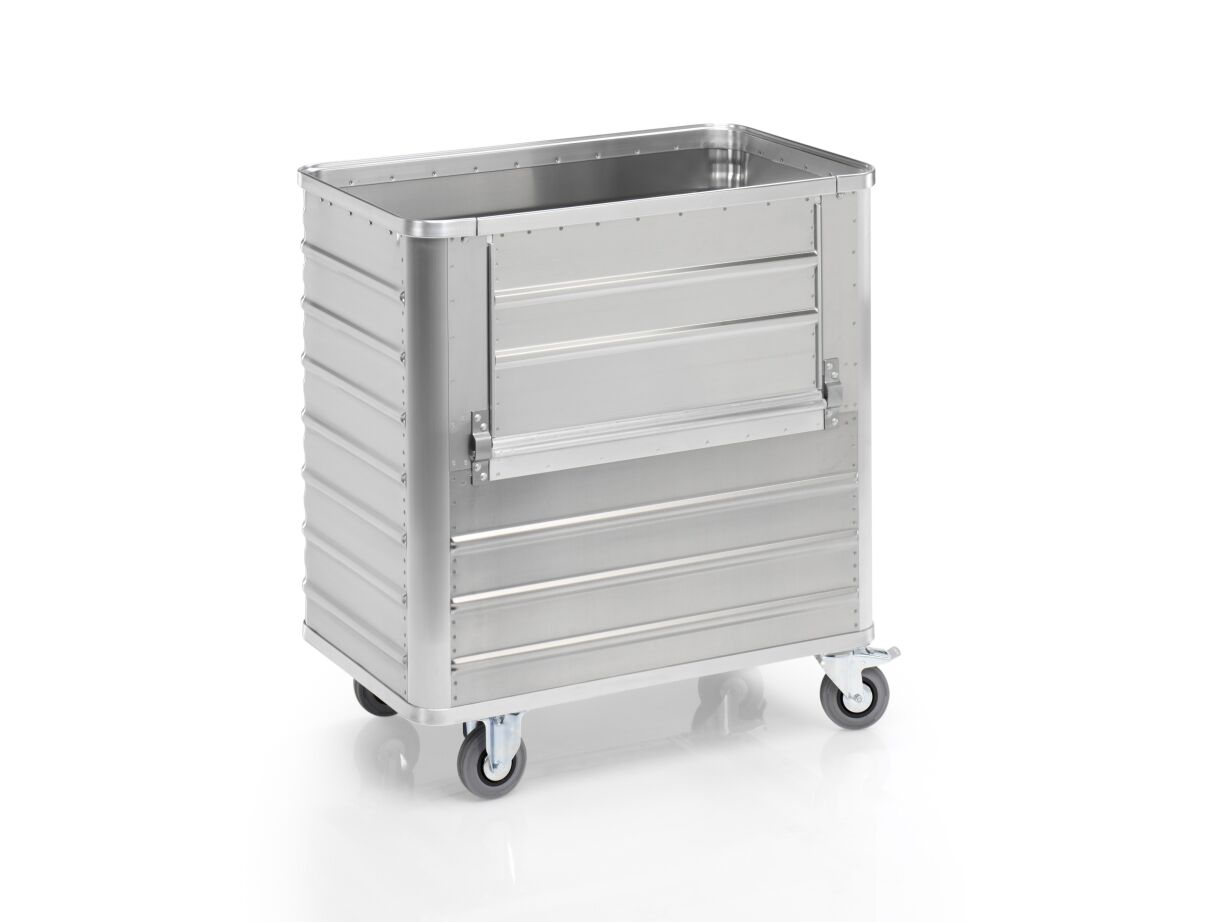 Aluminium-Transportwagen Inhalt 360 Liter mit abklappbarer Längswand