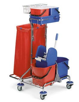 Reinigungswagen mit 2 x 15-L Eimer mit robuster Mopppresse