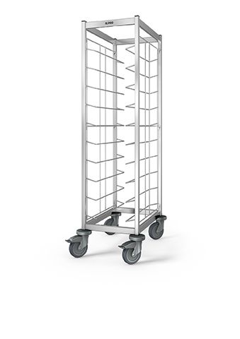 Edelstahl-Tablettwagen für 12 EN-Tabletts Edelstahl-Tablettwagen für 12 EN-Tabletts