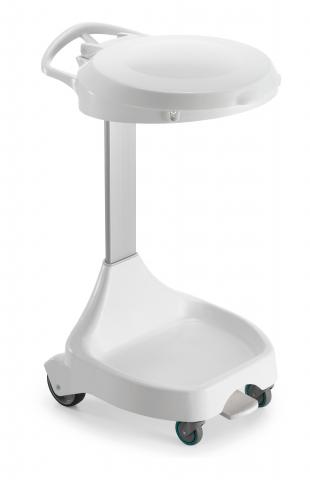 Hygiene-Pedal-Abfallsammler fahrbar mit blauem Deckel Hygiene-Pedal-Abfallsammler fahrbar mit blauem Deckel