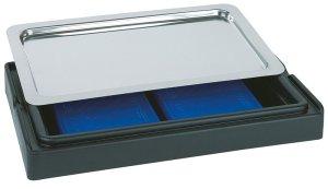 Kühl-Tablett, stapelbar mit 2 Kühlakkus und 1 Edelstahl-Tablett GN 1/1