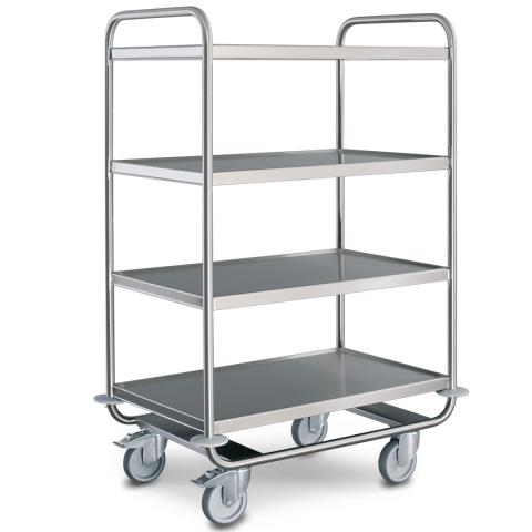 Edelstahl-Servierwagen mit 4 Borde 800x500 mm. Edelstahl-Servierwagen mit 4 Borde 800x500 mm.