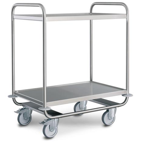 Edelstahl-Servierwagen mit 2 Borde 800x500 mm. Edelstahl-Servierwagen mit 2 Borde 800x500 mm.