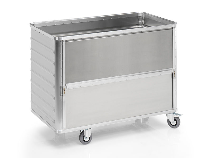Aluminium-Transportwagen Inhalt 650 Liter mit absenkbarer Seitenwand Aluminium-Transportwagen Inhalt 650 Liter mit absenkbarer Seitenwand