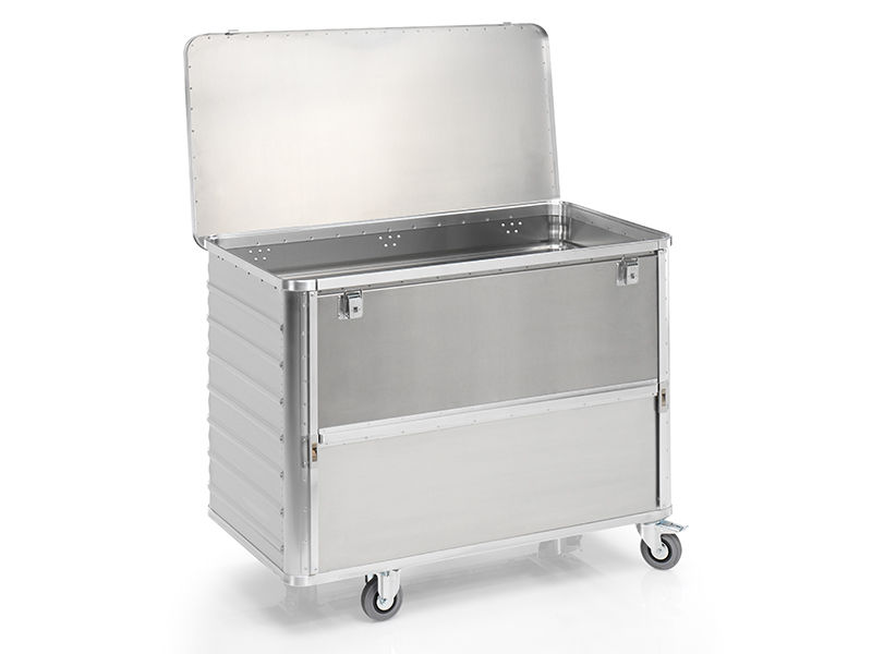 Aluminium-Transportwagen Inhalt 650 Liter mit Scharnierdeckel Aluminium-Transportwagen Inhalt 650 Liter mit Scharnierdeckel