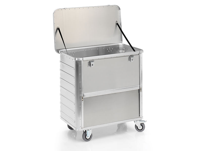 Aluminium-Transportwagen Inhalt 355 Liter mit Scharnierdeckel Aluminium-Transportwagen Inhalt 355 Liter mit Scharnierdeckel