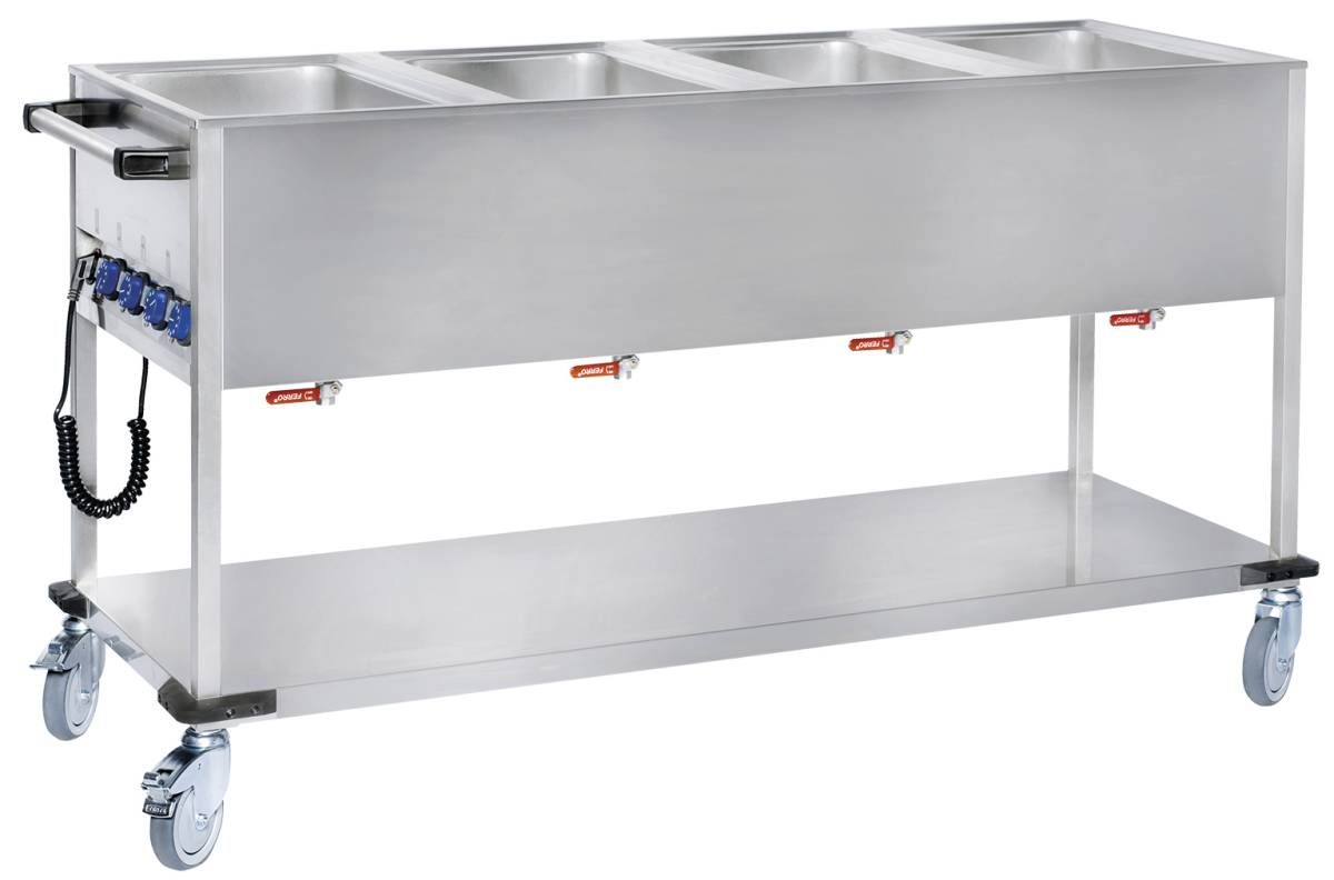Fahrbarer Speisenausgabewagen 4 x 1/1 GN - bis 200 mm tief Fahrbarer Speisenausgabewagen 4 x 1/1 GN - bis 200 mm tief