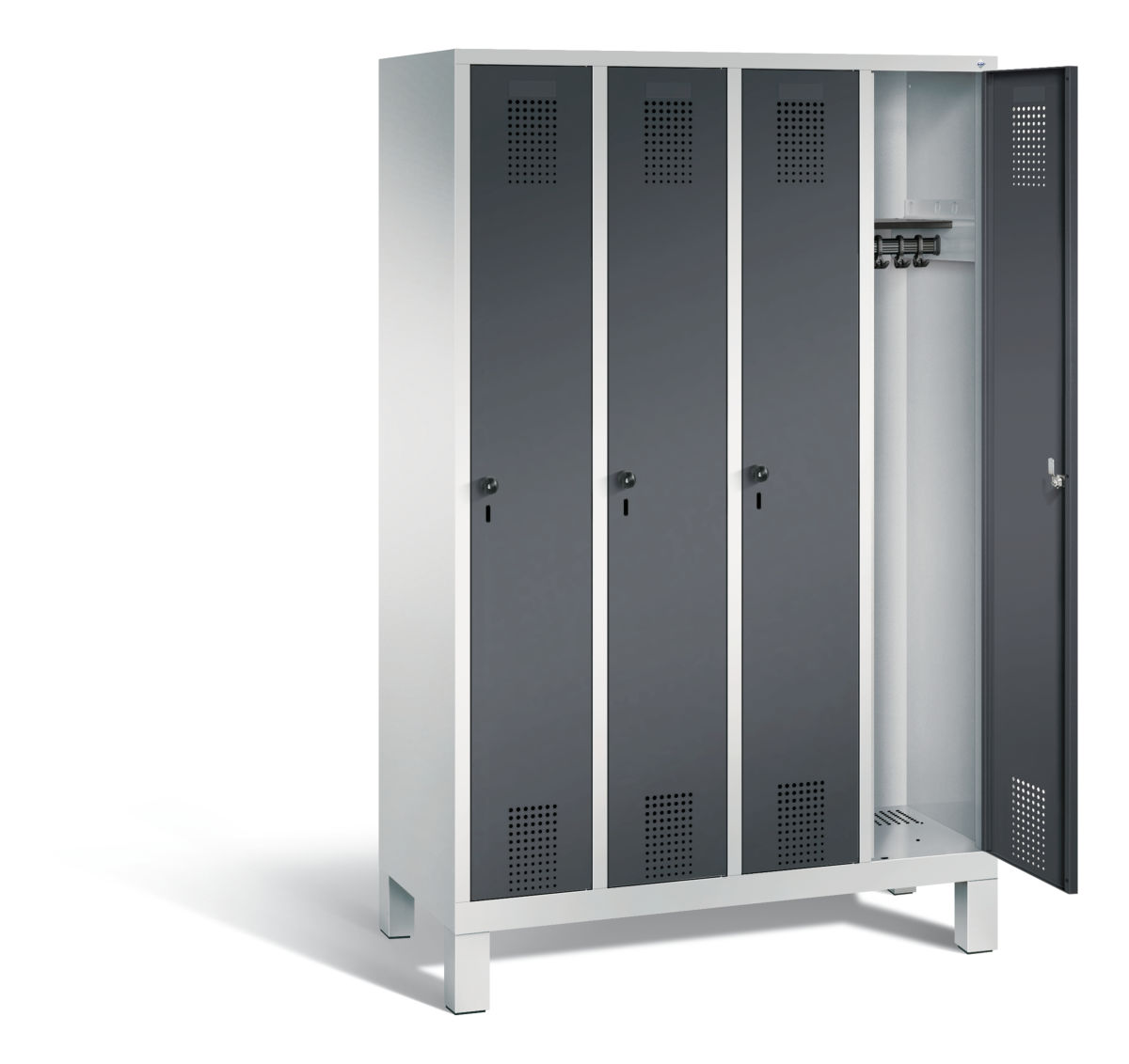 Garderobenschrank 4 Abteile je 300 mm mit Füßen 
