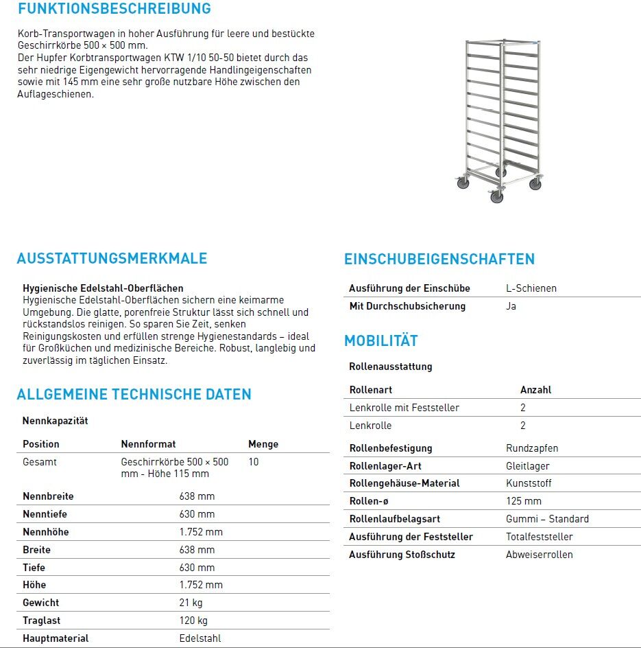 Korb-Transportwagen für 10 Geschirrkörbe 500x500mm 