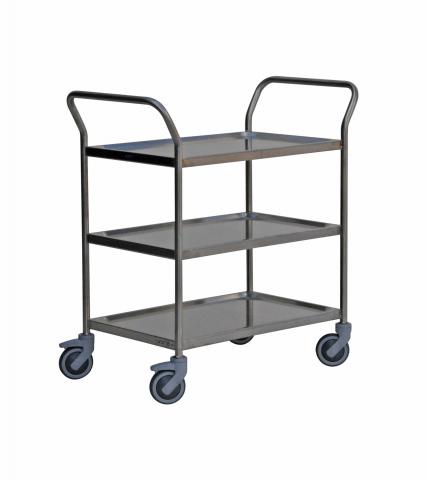 Edelstahl Servierwagen mit 3 tiefgezogenen Böden 1000 x 600 mm Edelstahl Servierwagen mit 3 tiefgezogenen Böden 1000 x 600 mm