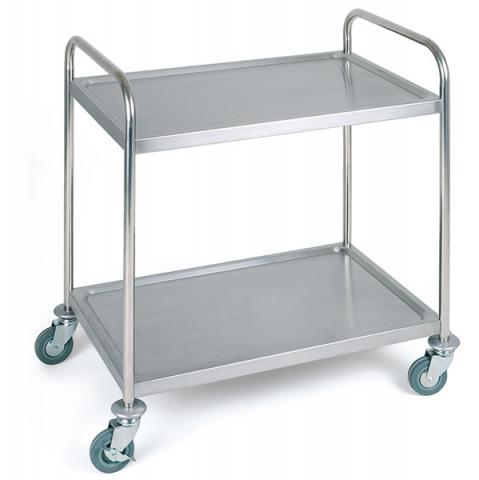 Edelstahl Servier-/Transportwagen mit 2 Borden. Bordmaße ca. 830 x 510 mm. Edelstahl Servier-/Transportwagen mit 2 Borden. Bordmaße ca. 830 x 510 mm.