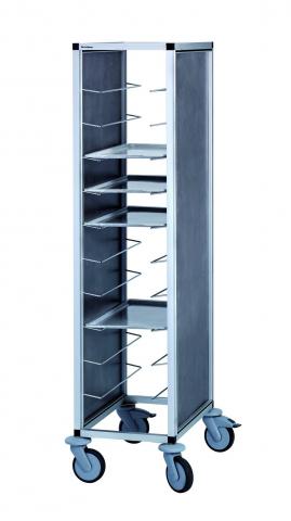 Leichtmetall-Tablettwagen für 9 Universal-Tabletts, ohne Türe Leichtmetall-Tablettwagen für 9 Universal-Tabletts, ohne Türe