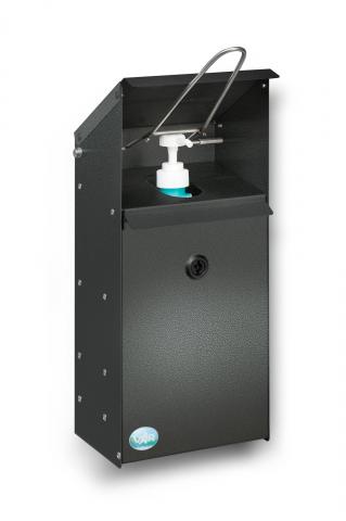 Wand-Desinfektionsspender Antik-silber beschichtet, mit dem Ellbogen bedienbar Wand-Desinfektionsspender Antik-silber beschichtet, mit dem Ellbogen bedienbar