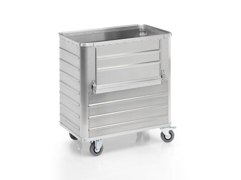 Aluminium-Transportwagen Inhalt 360 Liter mit abklappbarer Längswand Aluminium-Transportwagen Inhalt 360 Liter mit abklappbarer Längswand