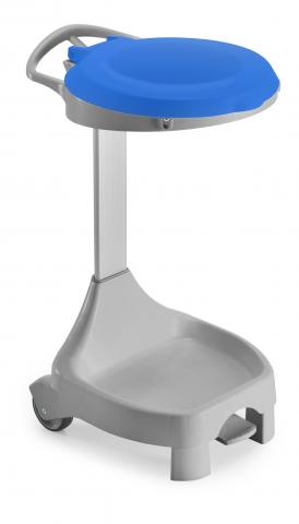 Hygiene-Pedal-Abfallsammler stehend 2 Rollen, 2 Standfüße mit blauem Deckel Hygiene-Pedal-Abfallsammler stehend 2 Rollen, 2 Standfüße mit blauem Deckel