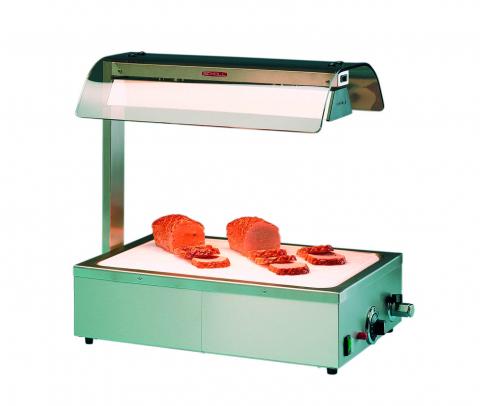 Fleischkäsewärmer mit Hustenschutz aus Acrylglas Fleischkäsewärmer mit Hustenschutz aus Acrylglas