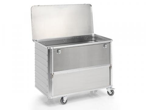 Aluminium-Transportwagen Inhalt 650 Liter mit Scharnierdeckel Aluminium-Transportwagen Inhalt 650 Liter mit Scharnierdeckel