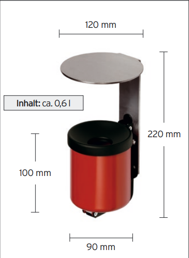 Edelstahl-Wandascher mit Schutzdach und 0,6 Liter